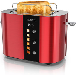 Тостер Arendo з нержавіючої сталі, 2 відділення, сенсорний дисплей, подвійні стінки, 800 Вт, підставка для тостів, 6 рівнів підсмажування, центрування хліба, індикатор часу, функція пам'яті (колір: кармінний)