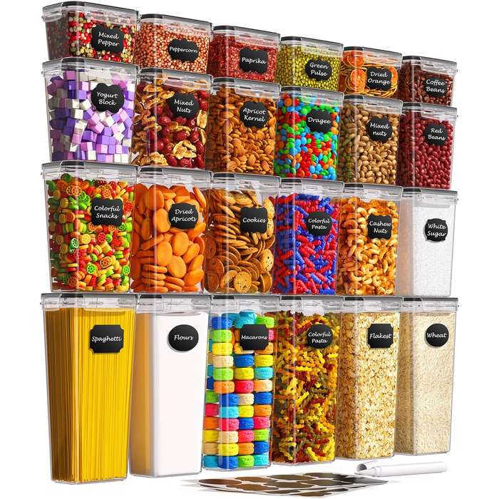 Набори контейнерів для зберігання продуктів з кришкою, 24 шт. Герметичні контейнери для меду, цукру, круп. З ручкою та етикетками