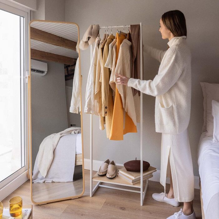 Вішак для одягу Newlux Hangy One 20 до 24 кг з полицею для взуття, металевий, стійкий, легка збірка, захист підлоги, білий, 50x40x160 см