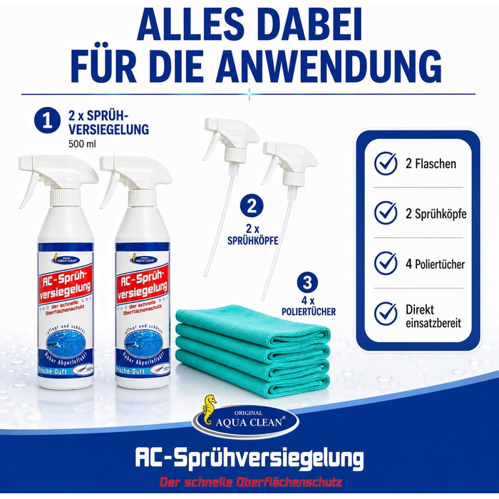 Гідрофобне захисне покриття AQUA CLEAN Sprühversiegelung для автомобіля, спрей-герметик, 2x 500мл