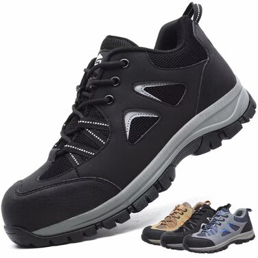 Чоловічі та жіночі робочі черевики-захисники. Легкі, дихаючі, з неслизькою підошвою та сталевим підноском. Чорний колір, розмір 43 EU