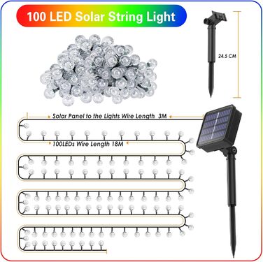 Сонячна гірлянда для вулиці, 60 LED, 13.2м, 8 режимів, IP65, тепле світло. Декорація для балкона, тераси, саду, ялинки.