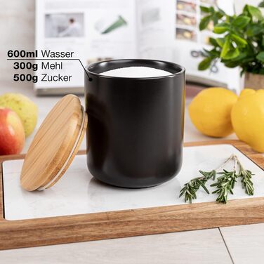 Керамічна банка Moritz & Moritz 600 мл з бамбуковою кришкою, чорна, для зберігання сипучих продуктів, кави, мюслі або ванних аксесуарів, з можливістю підпису
