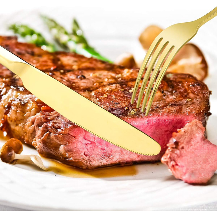 Набір столових приборів OGORI для 6 осіб, 30 предметів, з дзеркально відполірованим золотим покриттям, 18/10 нержавіюча сталь, набір столових приборів для дому/вечірки/ресторану (у подарунковій коробці). Набір столових приборів для 6 осіб (набір столових 