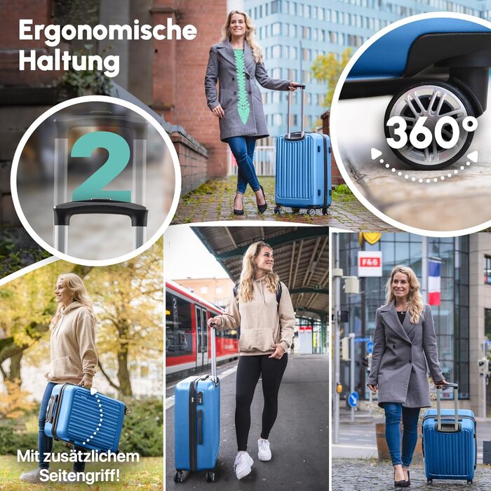 ABS валіза Hartschalenkoffer Easy Move - ергономічна, безпечна, з 360° колесами та кодовим замком. Компактний рол-валіз для подорожей, блакитний (Set)