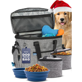 Набір для подорожей з собакою Lucky Tail: органайзер, 2 миски, контейнер для корму (сірий)