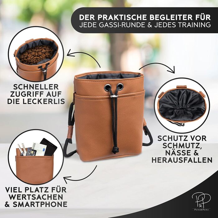 Pawz&Pawz Лекарлики для собак | Стильний аксесуар для годування, дресирування та виховання цуценят | Практичний, міцний, з дозатором для відходів | Сумка для прогулянок з собакою (Коричневий)