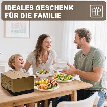 Набір посуду 12 шт. – 36 предметів, міцний, легкий, з мисками для каші 26 oz, десертними та обідніми тарілками 10,5 дюймів, придатний для миття в посудомийній машині, багаторазовий, подарунок для дому, для щоденного використання, посуд білий