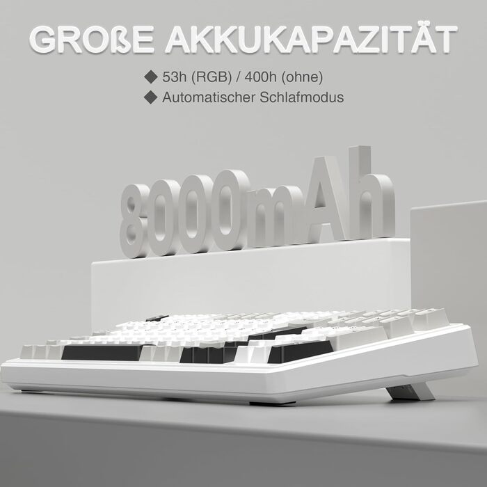 Ігрова механічна клавіатура AULA F99 бездротова, QWERTZ, BT5.0/2.4G/USB-C, Gasket Structure, Hot Swap, RGB, PBT клавіші, 8000mAh, Creamy Sound, 95% механічна (білий сірий)