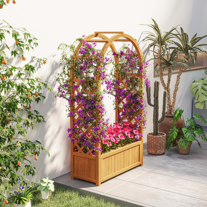 Outsunny Raised Garden Bed Planter with Trellis, Curved Roof Arbor Planter Box Wood, Garden Trellis 83x36x145cm for Garden Balcony Terrace, Flower Pot for Climbing Plants Hanging Plants, Flowers | Aosom