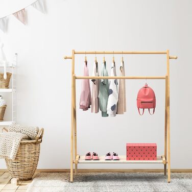 Kids' Clothes Rack, Small Clothes Rack for Toddlers and Pets, Dress-Up Rack with Shelf and Double Rods, Foldable Clothes Rack for Kids' Rooms (Standard Size)