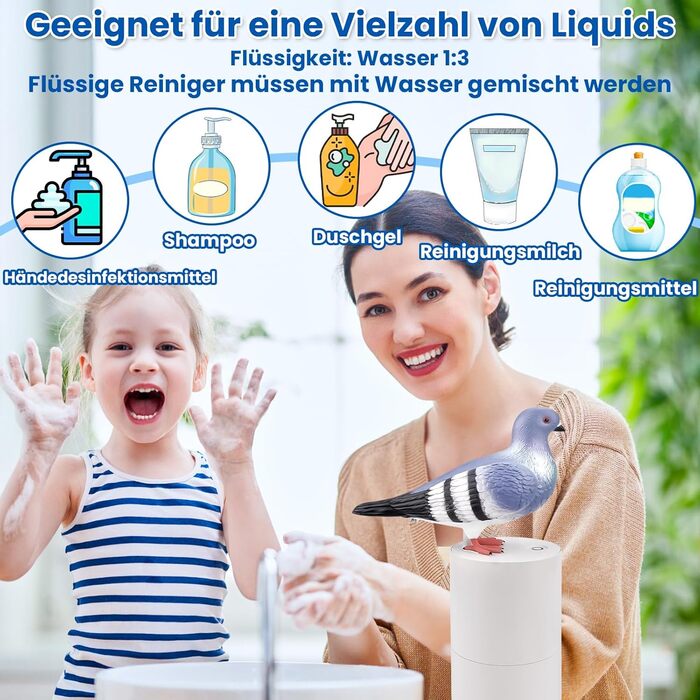 Vibbang Soap Dispenser Dove Automatic, 300ml Dove Automatic Soap Dispenser, Pigeon Soap Dispenser for Kitchen Sink and Bathroom, Thick Foam (Gray)