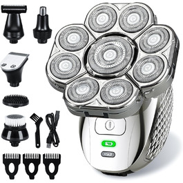 Електричний гоління для чоловіків Glatzen, IPX7 водонепроникний, 9D гнучкий плаваючий головний блок, для мокрого та сухого гоління, LED-дисплей, 120 хвилин роботи від акумулятора, 6-в-1 набір для догляду (9D)