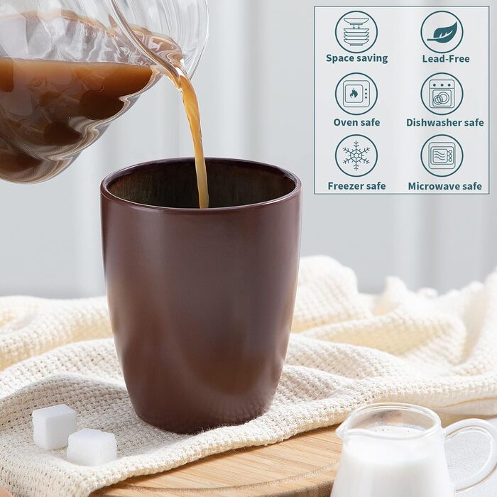 Handleless cups, vancasso BUBBLE 12-piece stoneware cup set, coffee cups 380ml