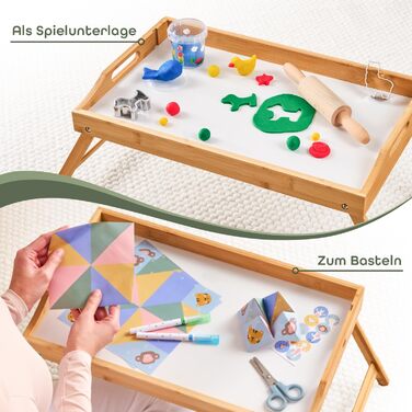 Бамбуковий приліжкові столики Blumtal з дерев'яною підпоркою для планшетів/телефонів - піднос для сніданку в ліжко - складаний приліжкові столики 50 x 30 x 6 см - сервірувальний піднос на ніжках - стійкий приліжкові столики (Білий)