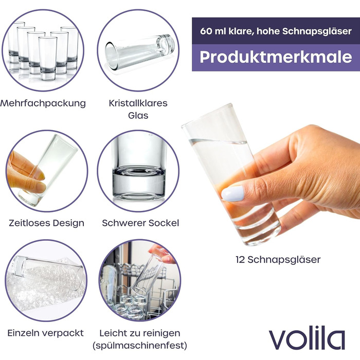 Набір келихів для шотів Volila 12 шт, 6cl, міцне скло для горілки, текіли, вечірок - безпечні для мийки в посудомийній машині