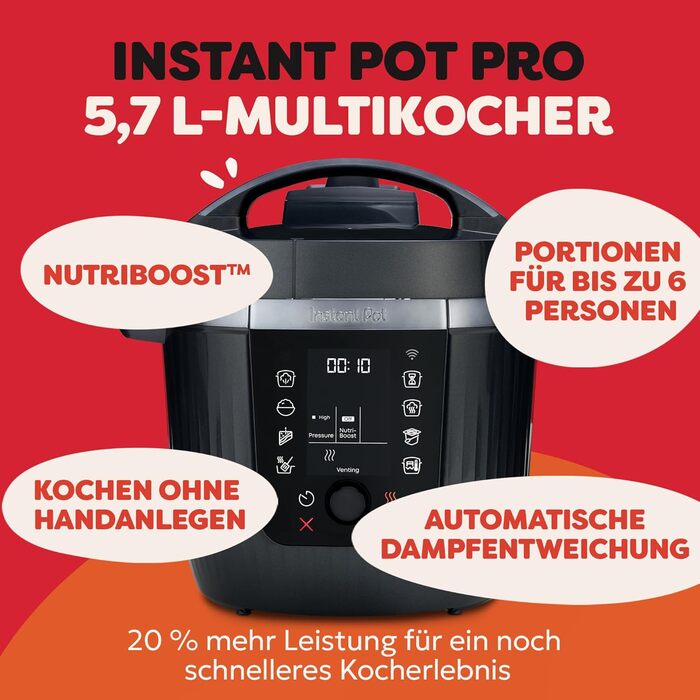 Мультиварка Instant Pot Plus 9-в-1 з нержавіючої сталі, 5.7 л – мультикочер, пароварка, рисоварка, йогуртниця, функція Vacuum, Sterilizer, Wi-Fi
