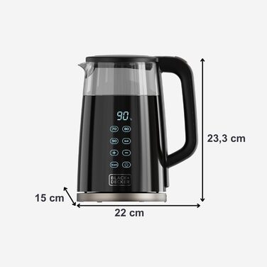 Електричний чайник BLACK+DECKER BXKE2202E 2200W 1.2L з поворотним підставою 360°C, для лівшів, з ергономічною ручкою, автовимкненням, індикатором рівня води та кнопкою відкриття