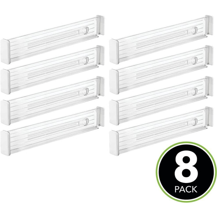 mDesign 8-Piece Adjustable Drawer Organizer – Practical Drawer Divider for Cabinet and Dresser – Flexible Plastic Compartmentalizer – Clear