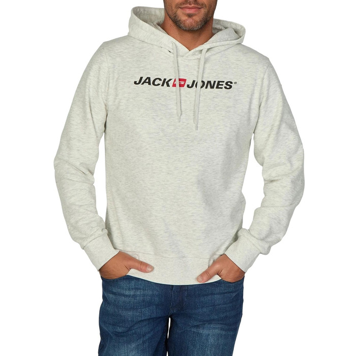 Чоловічий худі Jack & Jones JJMORTY Regular Fit з принтом, білий меланж