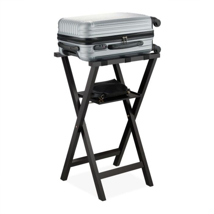 Relaxdays Black Suitcase Stand with Storage