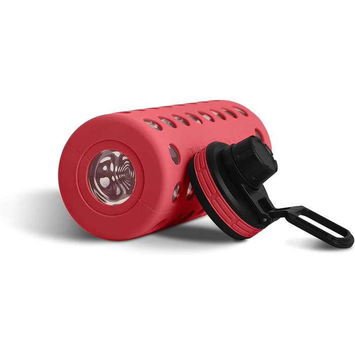 Скляна пляшка для води з силіконовим чохлом Urban Red 950 мл, 100% герметична, BPA-free, з двома кришками, для спорту, фітнесу, офісу, йоги, посудомийна машина