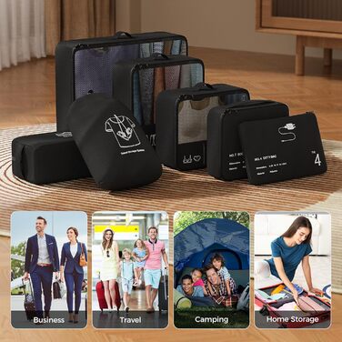 Органайзер для валізи Yomisee, набір 7 шт. - комплект кубиків для пакування, туристичні сумки для одягу, чорний