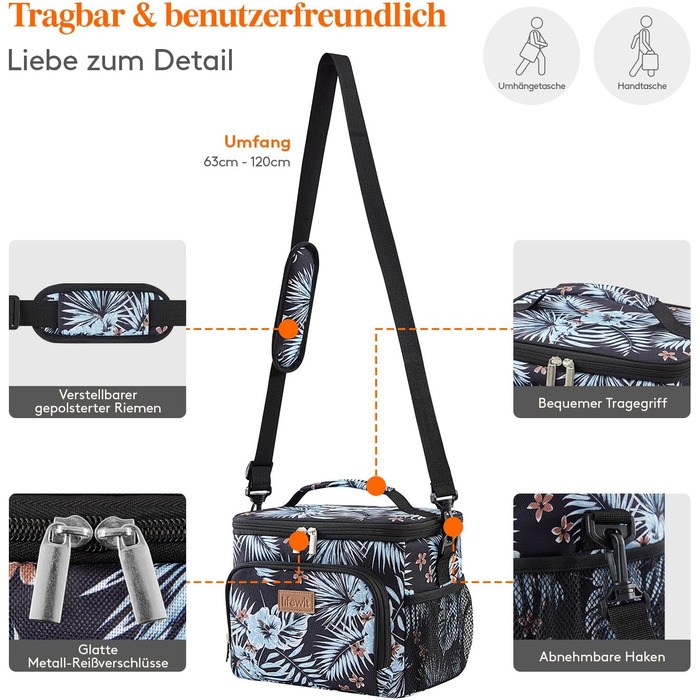 Термосумка LifeWit 9L для ланчу, 12 банок, з виставним ремінцем, для пікніка та роботи