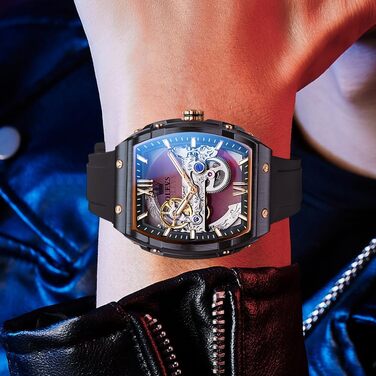 Чоловічий скелетон годинник OLEVS автоматичний, розкішний годинник зі сталі з великим циферблатом, календарем та підсвіткою, водонепроникний (Колір: Розове золото)