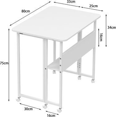 Стіл для ноутбука в ліжко Lapdesk, складний Betttisch, регульований кут 360°, портативний, для читання книг (80 x 58 x 75 см, білий)