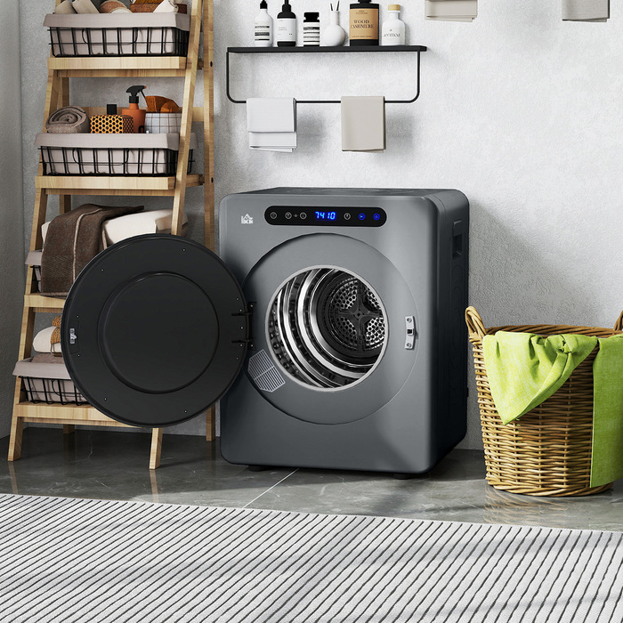 Сушарка для білизни HOMCOM з 6 програмами, 40-60°C, місткістю 4 кг, компактна, з сенсорним керуванням, сірого кольору