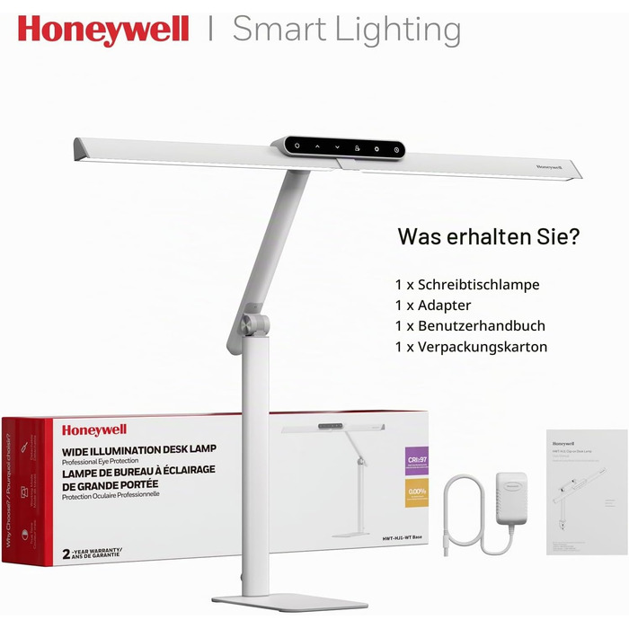 Світлодіодна настільна лампа Honeywell HJ1WT, 1200 лм, з регулюванням яскравості, біла