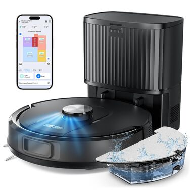 Робот-пилосос Vexilar з функцією миття підлоги, 8000Pa, LiDAR-навігація, 150 хв роботи, 15 зон заборони, керування через додаток, для тварин та килимів (W11)