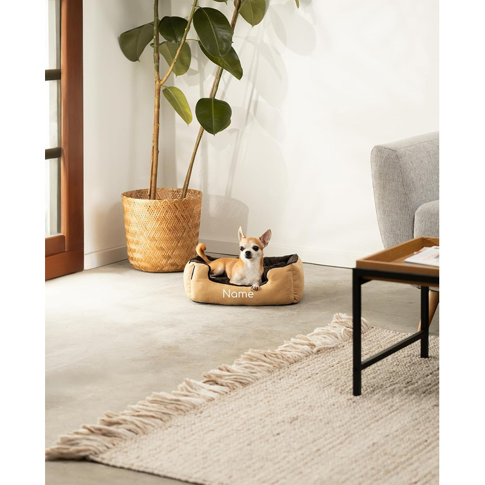 Килимок для собак Lionto з двостороннім подушкою та неслизьким дном, міцний лежак для домашніх тварин з глибоким входом, підходить для собак та котів будь-якого віку, 60x48 см, м'який лежак для собак, (Д 50 x Ш 37 x В 17 см (з іменним нанесенням), бежевий