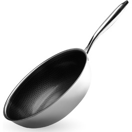 Wok Pfanne Onyx Cookware 30 см з антипригарним покриттям | Для всіх плит, включаючи індукційні | З нержавіючої сталі та алюмінію, до 260°C, без PFAS | Кухоль для смаження
