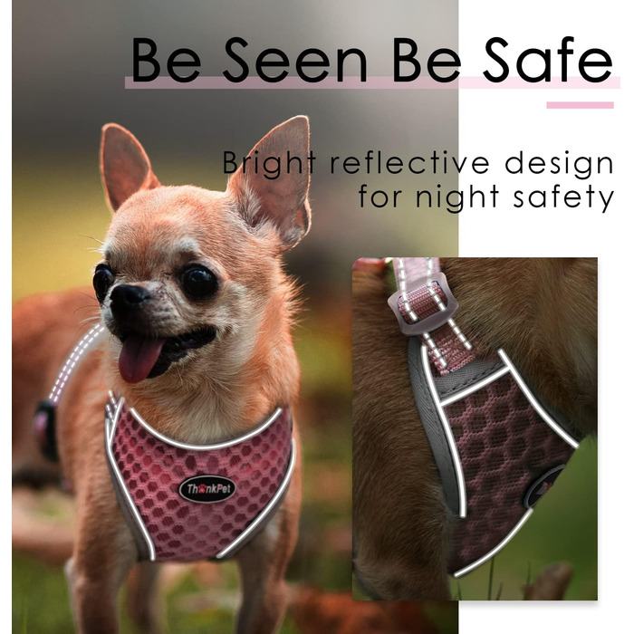 Шлейка для собак ThinkPet No-Pull, дихаюча, для малих, середніх та великих собак, регульована, м'яка, для прогулянок, безпечна, з контролем, з підкладкою, світловідбиваюча (Рожева, M, 1 шт.)