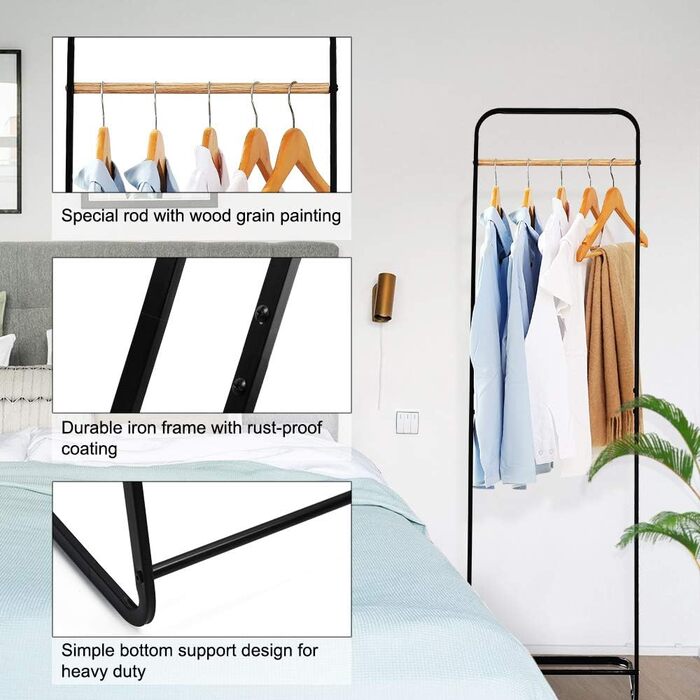 Clothes Rack, Stable Coat Rack, Slim Coat Rack, Metal Coat Rack for Bedroom, L16 x B16 x H55 Inches, Black…