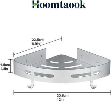Hoomtaook Shower Shelf No Drilling Corner, Bathroom Shelf Shower Shelf Aluminum Shower Basket Bathroom Accessories Matte Finish Shower Baskets & Shower Shelves Bathroom Shelf 2 Pack with Hooks Silver