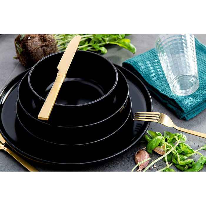 Набір посуду Konsimo VICTO на 6 осіб: 18-частинний сервіз з чорного каменю. Сучасний табельний сервіз для сім'ї.