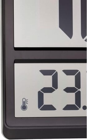 TFA Dostmann XL Wall Clock digital, 60.4520.01, with temperature and humidity, weekday (8 languages), radio-controlled clock, easy to read, large, (Black with batteries)