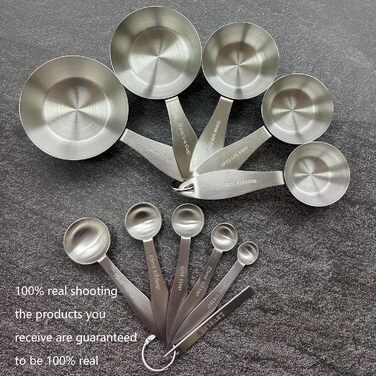 Measuring cup and spoon set, robust, stainless steel measuring cups and spoons, 20 pieces: 5 measuring cups, 6 measuring spoons, 5 mini measuring cups, conversion chart for measuring cups and spoons.