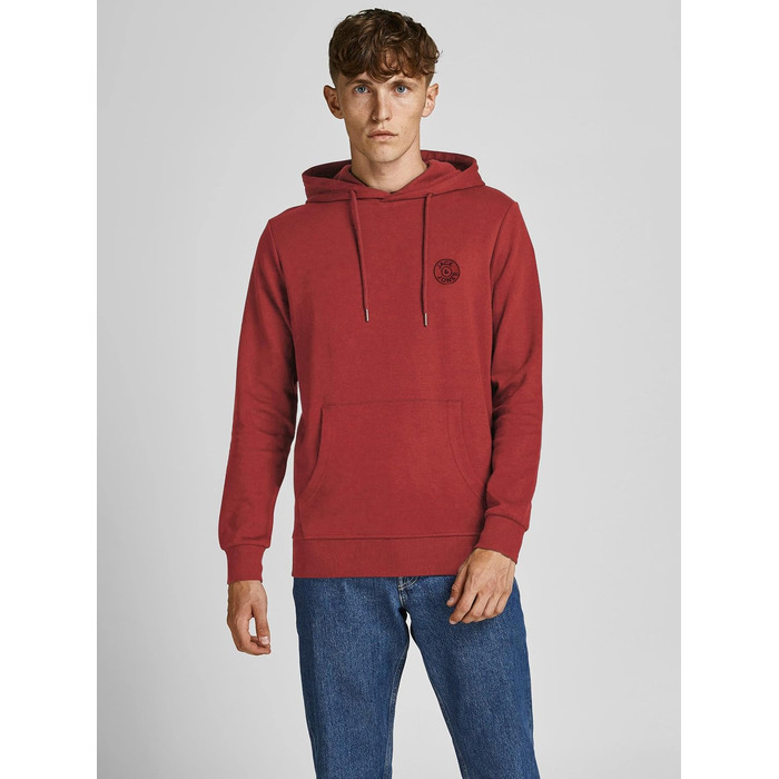 Чоловіча толстовка-худі з капюшоном JACK & JONES Jjebasic ogo Sweat Hood Noos, червона (Red Dahlia), розмір XS