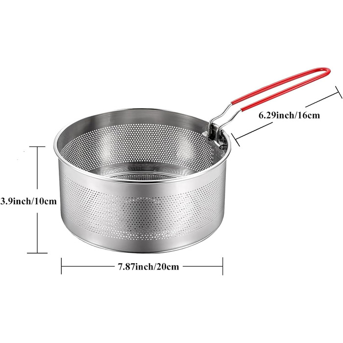 Ситечко для пасти, нержавіюча сталь, 20 см - сито для макаронів, глибокий кошик для смаження, друшляг для кухні