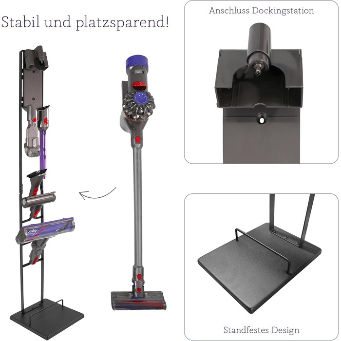 Підставка для акумуляторного пилососа, ручного пилососа, підлогого пилососа: аксесуари, станція зарядки, без свердління, чорний колір