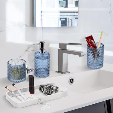 Набір аксесуарів для ванної кімнати, 4 шт., янтарне скло, органайзер для полиці, дозатор мила, тримач для зубних щіток, контейнер для ватних паличок, піднос з малюнком блакитного та білого мармуру