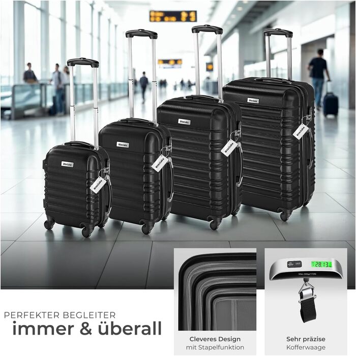 Набір валіз Tectake® 4 шт. з ABS-пластику, S-M-L-XL, з роликами, телескопічним ручками та замками, з ваговою та аксесуарами для валіз