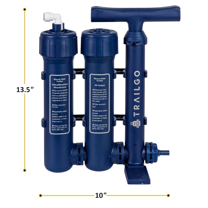 Trailgo Pro Water Purifier Water Treatment System for Survival - High-Volume Hand Pump Portable Water Filter for Group Camping, Backpacking, Emergency Preparedness - 3-Stage
