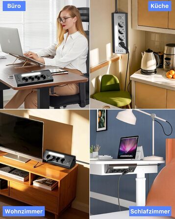 Кутова мережева розетка з USB та 2 Type-C, 4 слоти, з вимикачем, захист від перенапруги, LED, кабель 1.8м