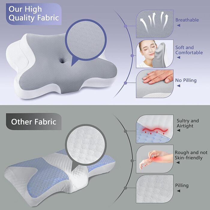 Подушка для шиї JINXIA: ергономічна ортопедична подушка з memory foam, сіра, для сну на боці, спині та животі