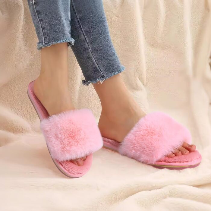 Тапочки жіночі пухнасті, рожеві, з хутром, COFACE – домашні, теплі, для дому, літні, зимові, басейну, пухнасті шльопанці